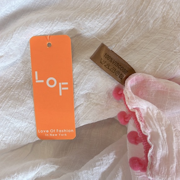 Swim Suit Coverup in White with pink and gold trim and pink Pom-pom Trim - Picture 6 of 8